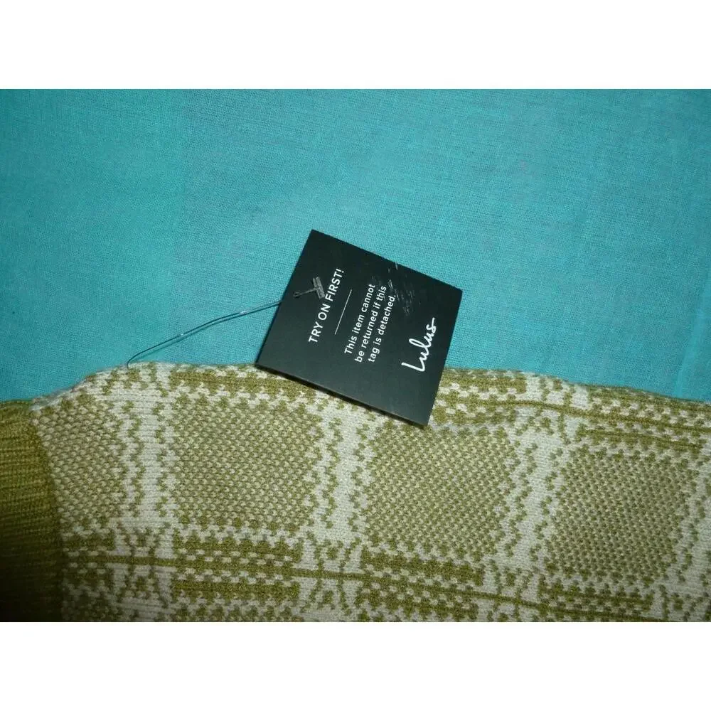 NWT LULUS Knit Skirt Short Pencil S Small Green‎ Plaid